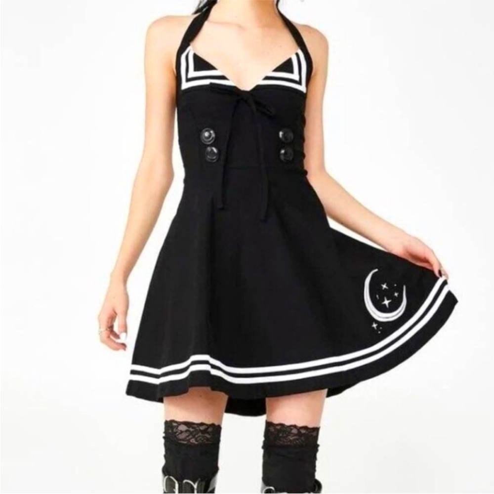 Killstar Goth Punk Rockabilly Yuzuki Halter Embroidered Moon Sailor Dress